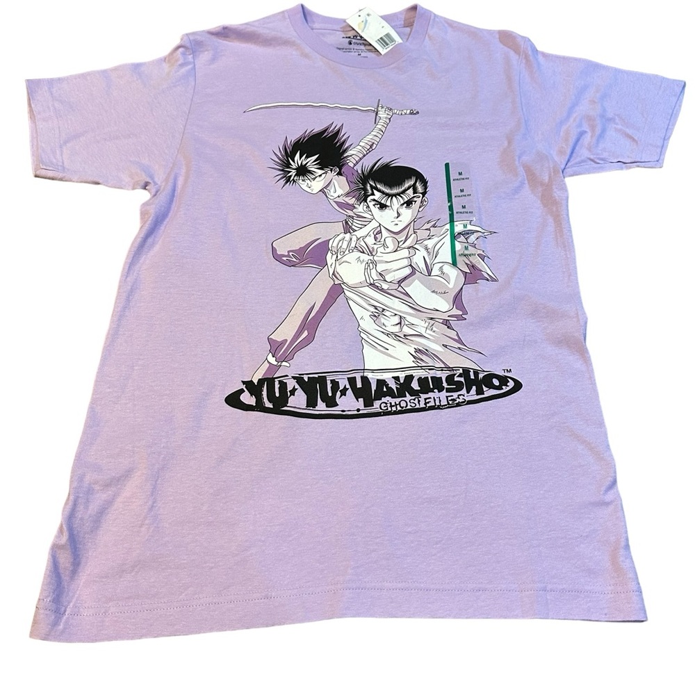 Yu Yu Hakusho Mens T-Shirt - White Purple Tinted Duo Over Logo athletic fit